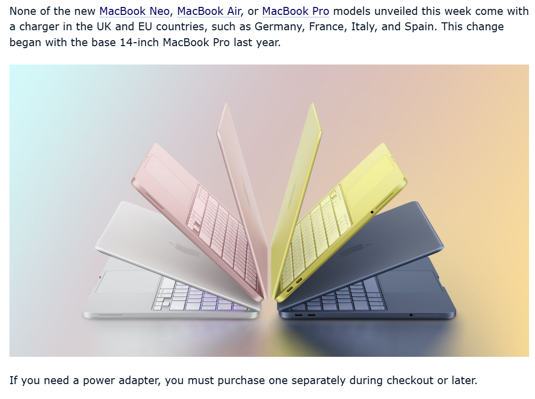 “为了环保”！欧版MacBook Neo/ Air/